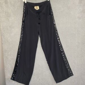 FIGUE Estela Black side sequin stripe wide leg pant XS Luxe and Laidback 28x31